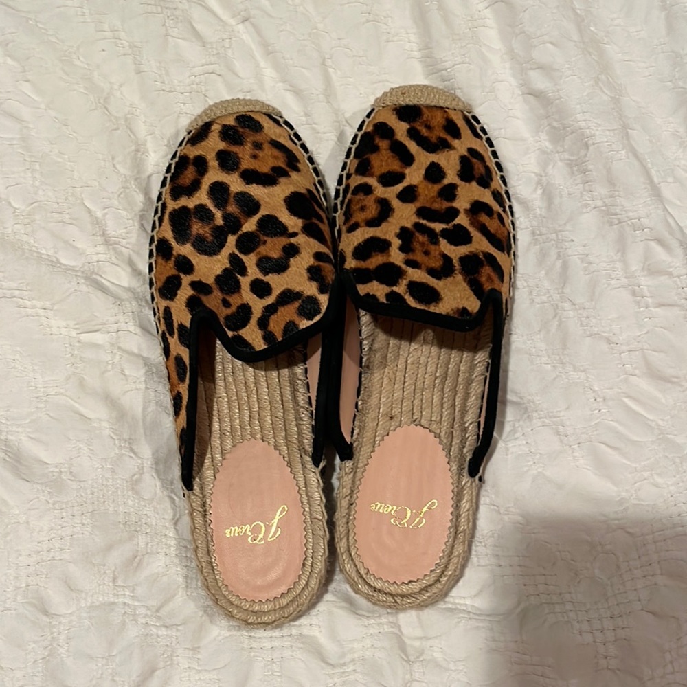 JCrew cheetah espadrille slides